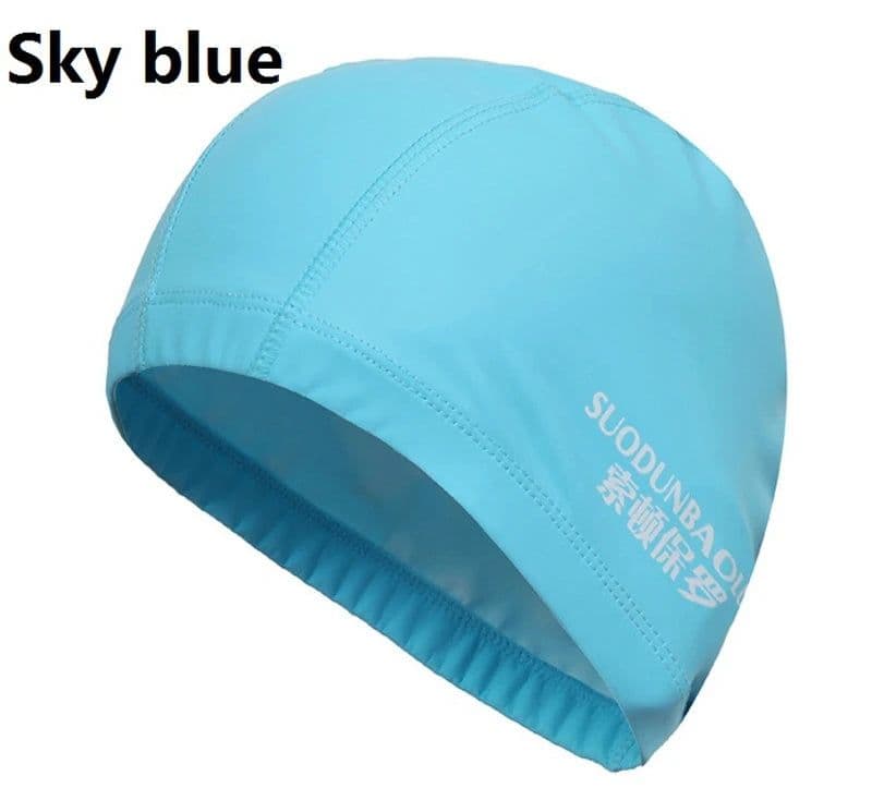 image-Waterproof PU Fabric Swim Cap Swimming Pool Accessories Water Sport Protect Ear Long Hair Bath Hat Plus Size for Men Women Adult