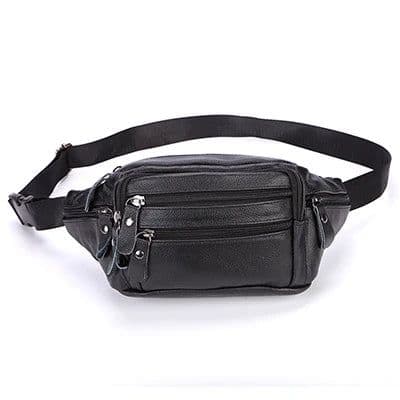 image-Fashion Men Genuine Leather Fanny Bag for Phone Pouch Male Leather Messenger Bags Brand Fanny Pack Male Travel Waist Bag Men