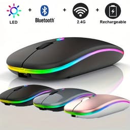image-Wireless Mouse Bluetooth and 2.4GHz Dual Modes Rechargeable RGB Ergonomic Silent Click for PC iPad Laptop Cell Phone TV