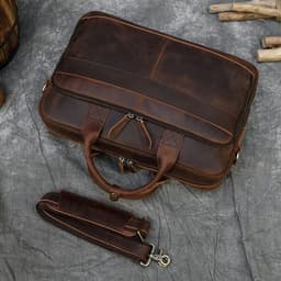 image-Retro Laptop Briefcase Bag Genuine Leather Handbags Casual 15.6" Business Bag Daily Working Tote Bags Men Male bag for documents