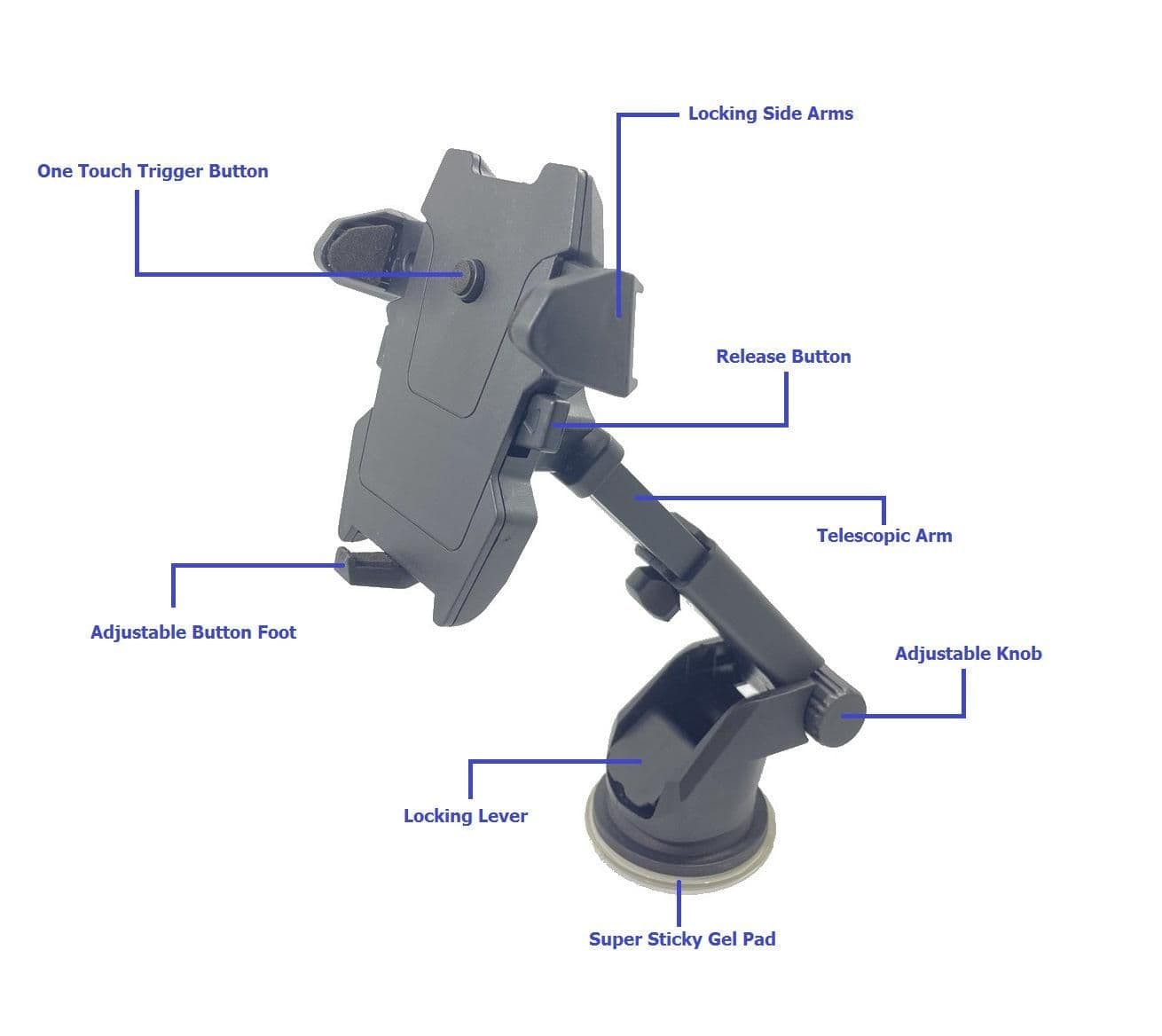 image-Car Phone Mount Holder Adjustable Long Neck One Touch