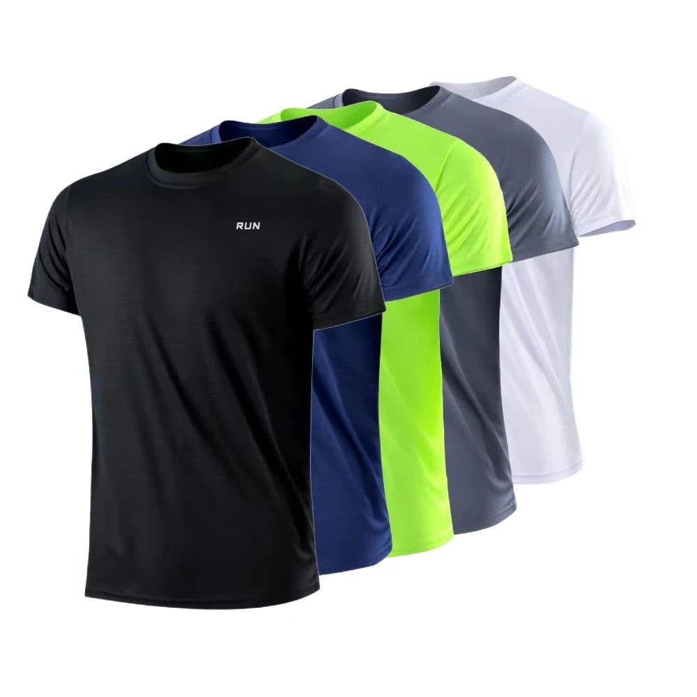 image-Men's Quick Dry Short Sleeve Gym Running Moisture Wicking Round Neck T-Shirt Training Exercise Gym Sport Shirt Tops Lightweight