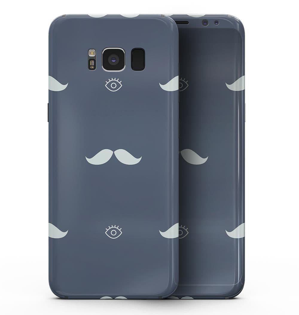 image-Cartoon Eyes Mustache Over Navy Pattern - Samsung Galaxy S8 Full-Body