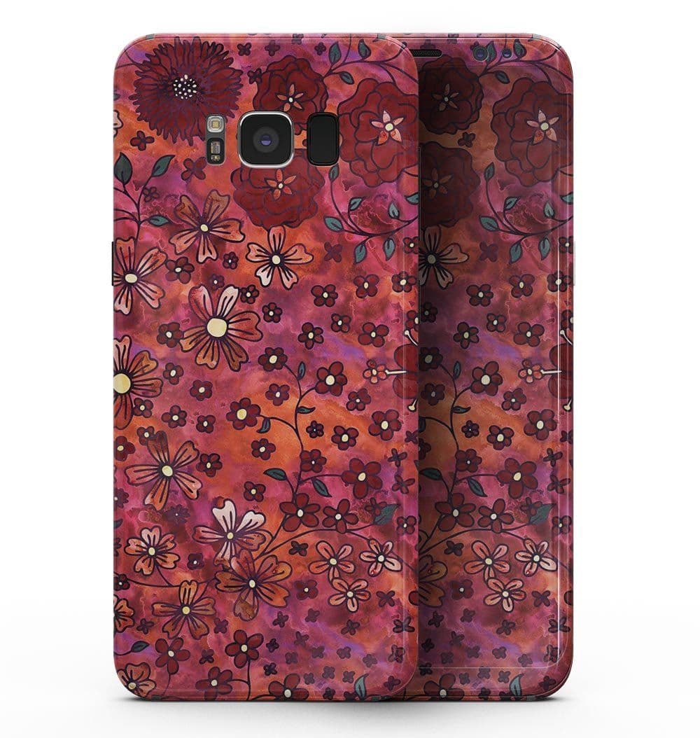 image-Floral Pattern on Red Watercolor - Samsung Galaxy S8 Full-Body Skin