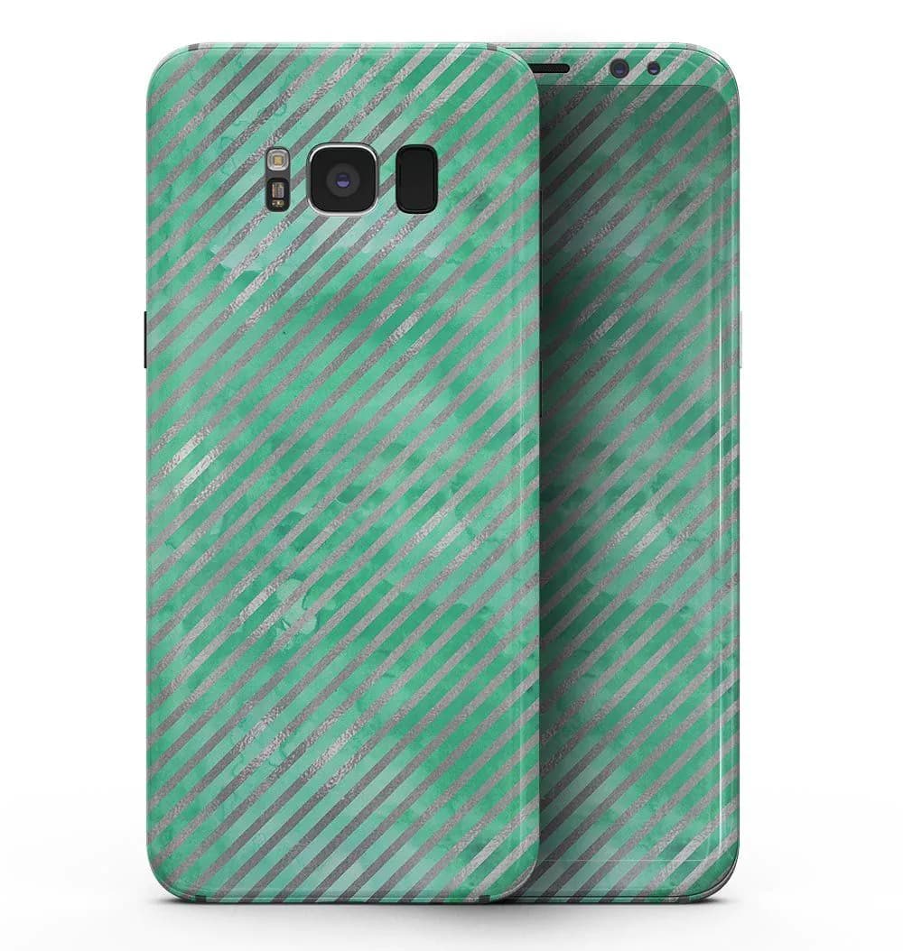 image-Green and Silver Watercolor Diagonal Stripes - Samsung Galaxy S8