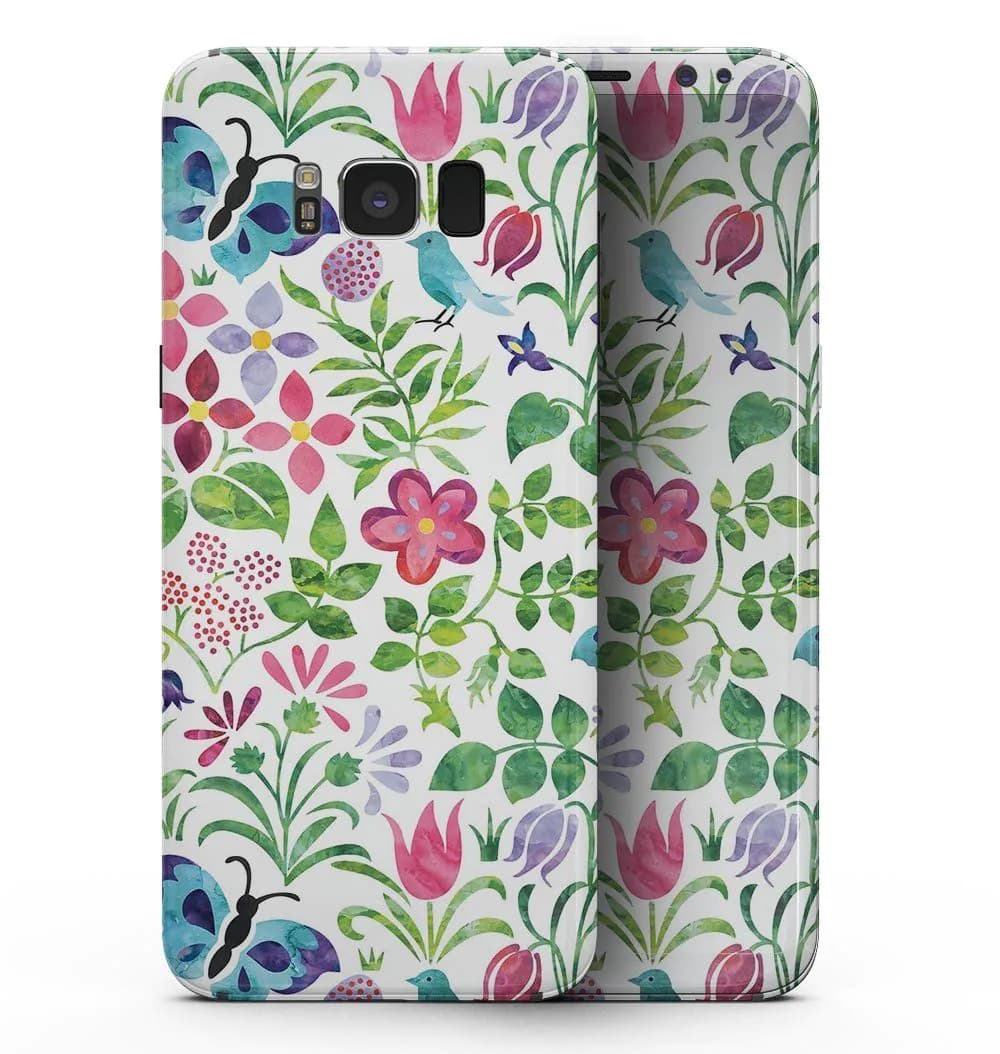 image-Butterflies and Flowers Watercolor Pattern - Samsung Galaxy S8