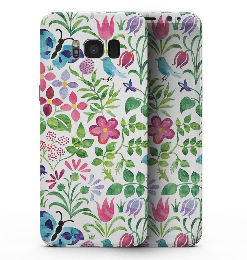 image-Butterflies and Flowers Watercolor Pattern - Samsung Galaxy S8