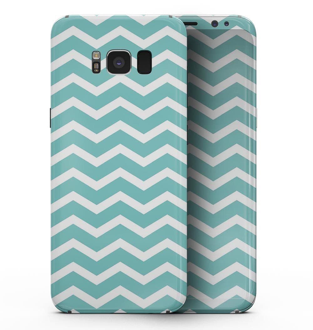 image-White and Teal Chevron Stripes - Samsung Galaxy S8 Full-Body Skin Kit