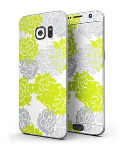 image-Gray and Lime Green Cartoon Roses - Full Body Skin-Kit for the Samsung