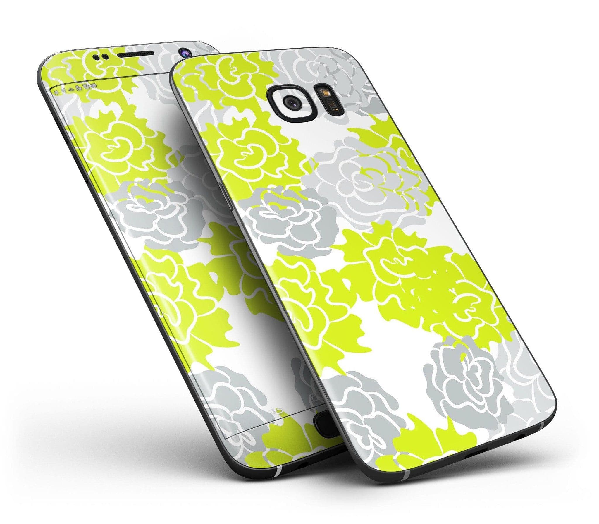 image-Gray and Lime Green Cartoon Roses - Full Body Skin-Kit for the Samsung