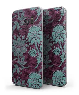 image-Burgundy and Turquoise Floral Velvet v3 - Full Body Skin-Kit for the