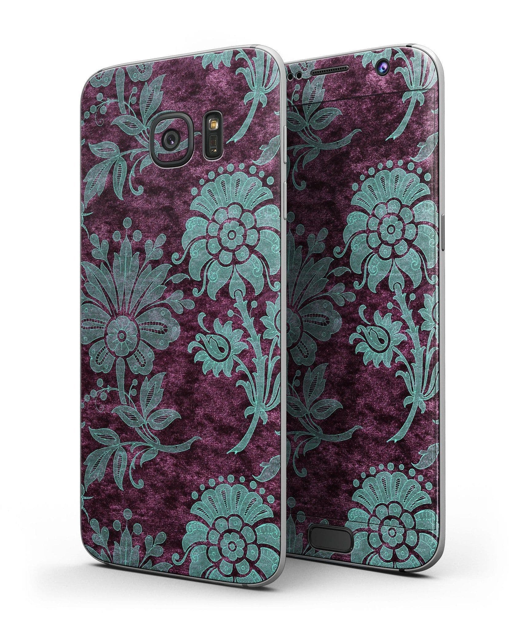 image-Burgundy and Turquoise Floral Velvet v3 - Full Body Skin-Kit for the