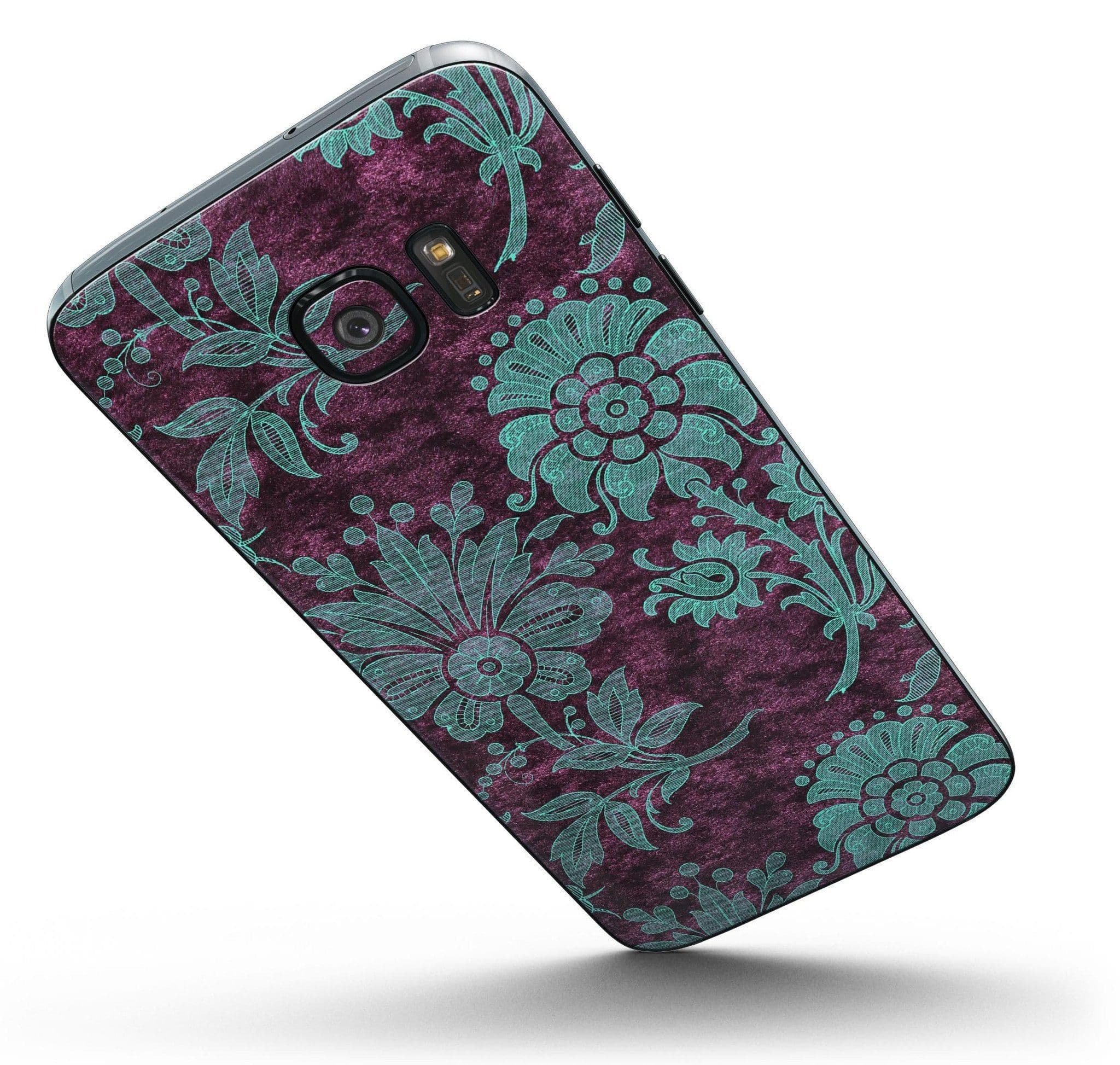 image-Burgundy and Turquoise Floral Velvet v3 - Full Body Skin-Kit for the