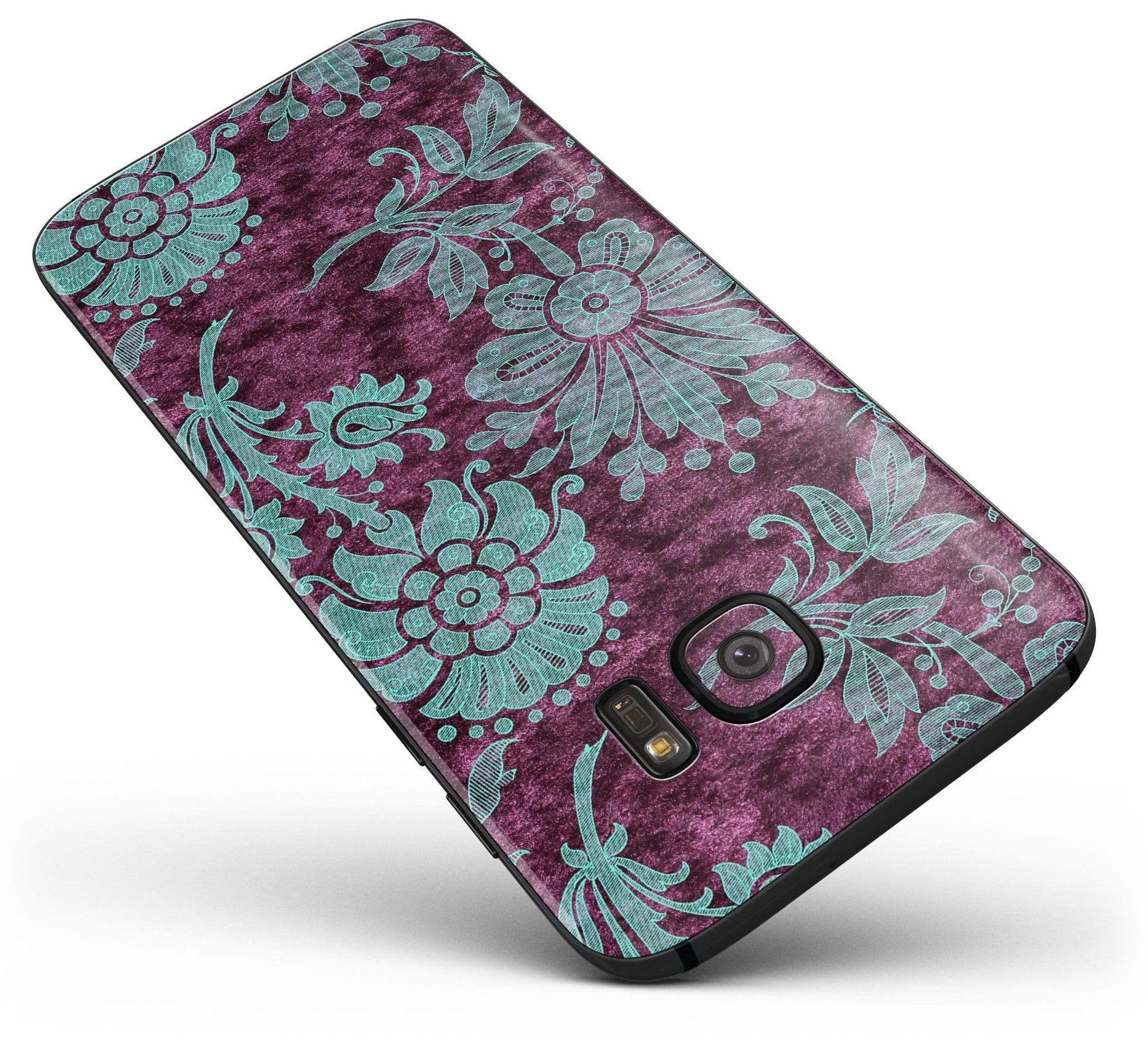 image-Burgundy and Turquoise Floral Velvet v3 - Full Body Skin-Kit for the