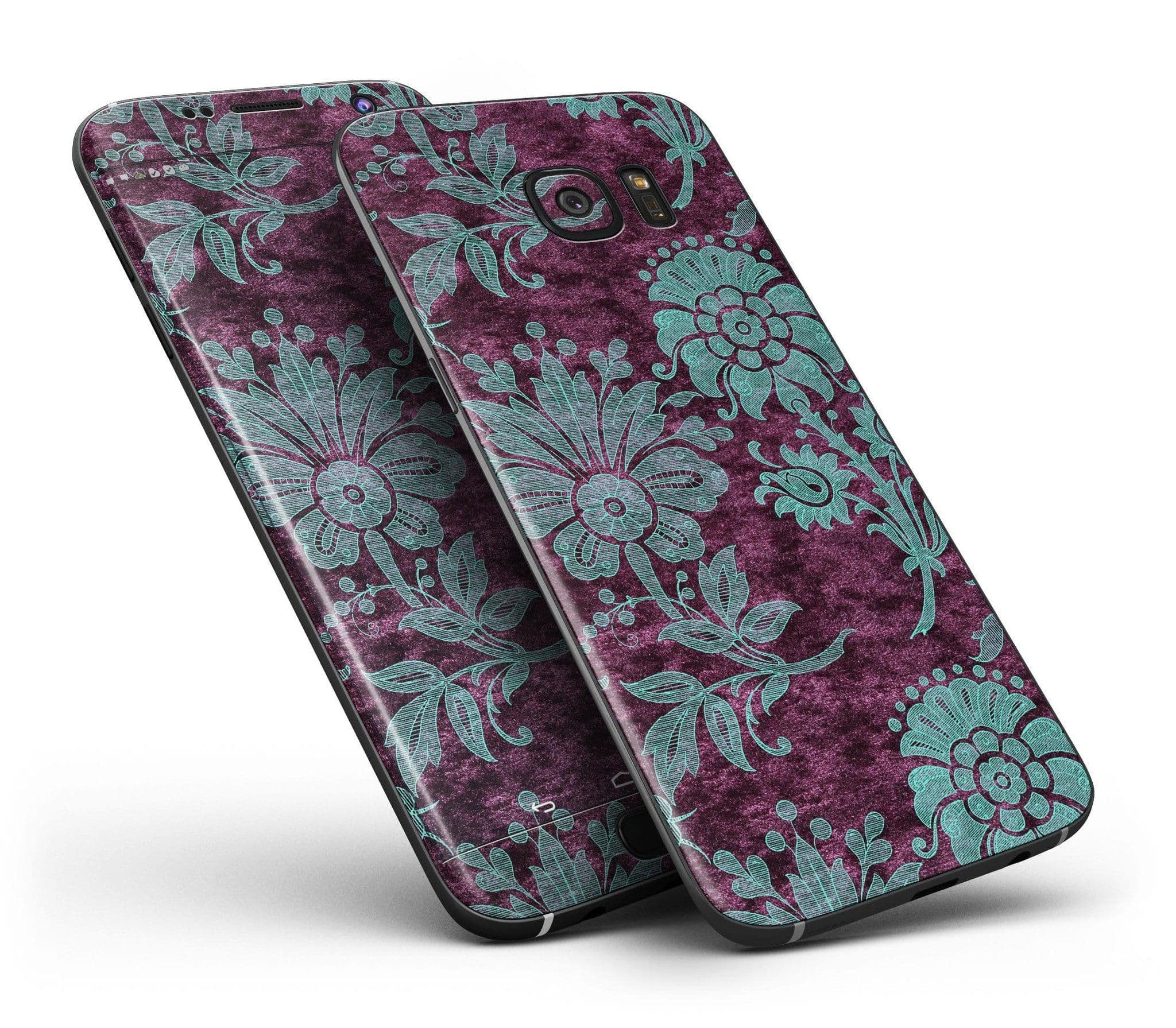 image-Burgundy and Turquoise Floral Velvet v3 - Full Body Skin-Kit for the