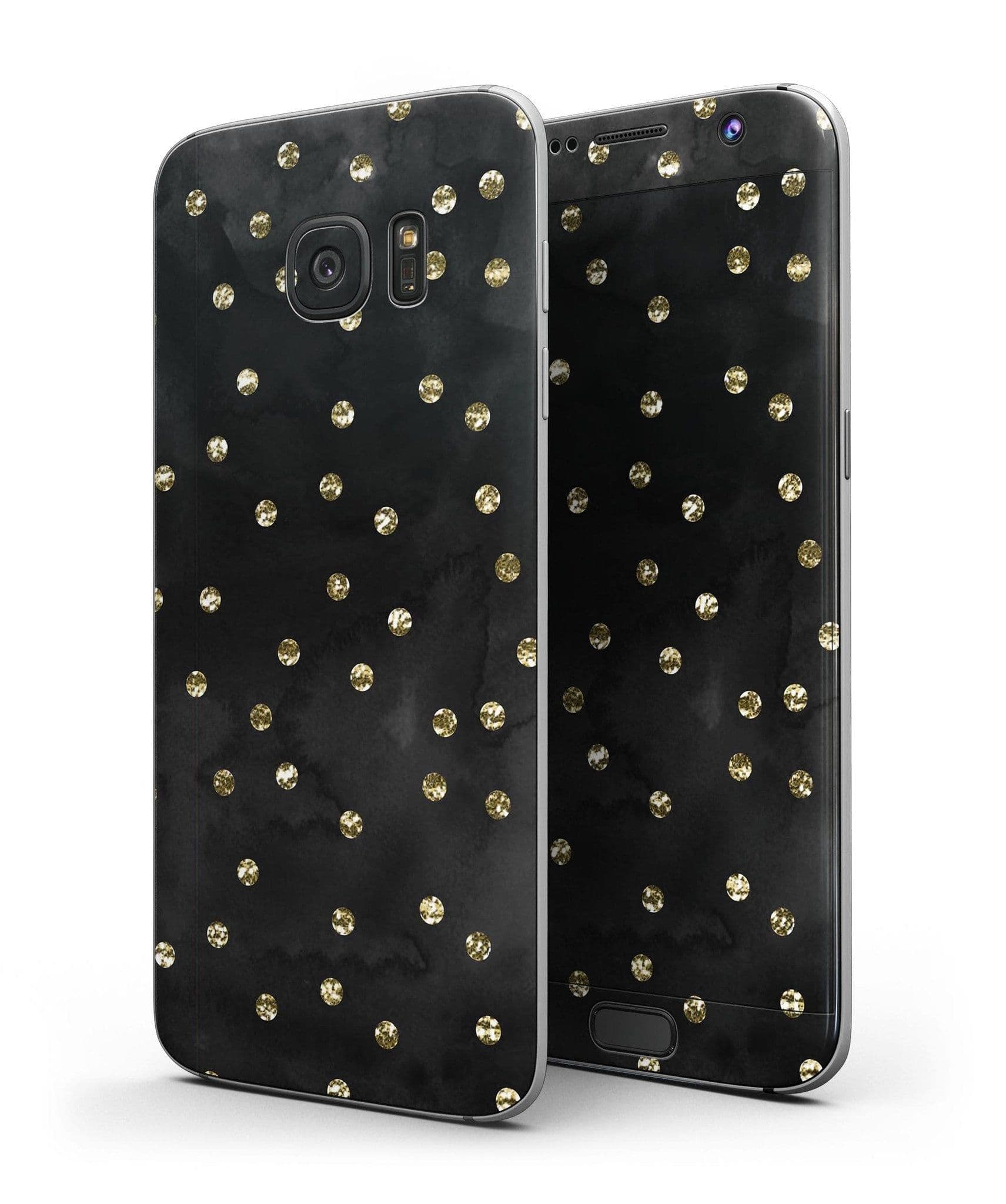 image-Black Watercolor and Gold Glimmer Polka Dots - Full Body Skin-Kit for