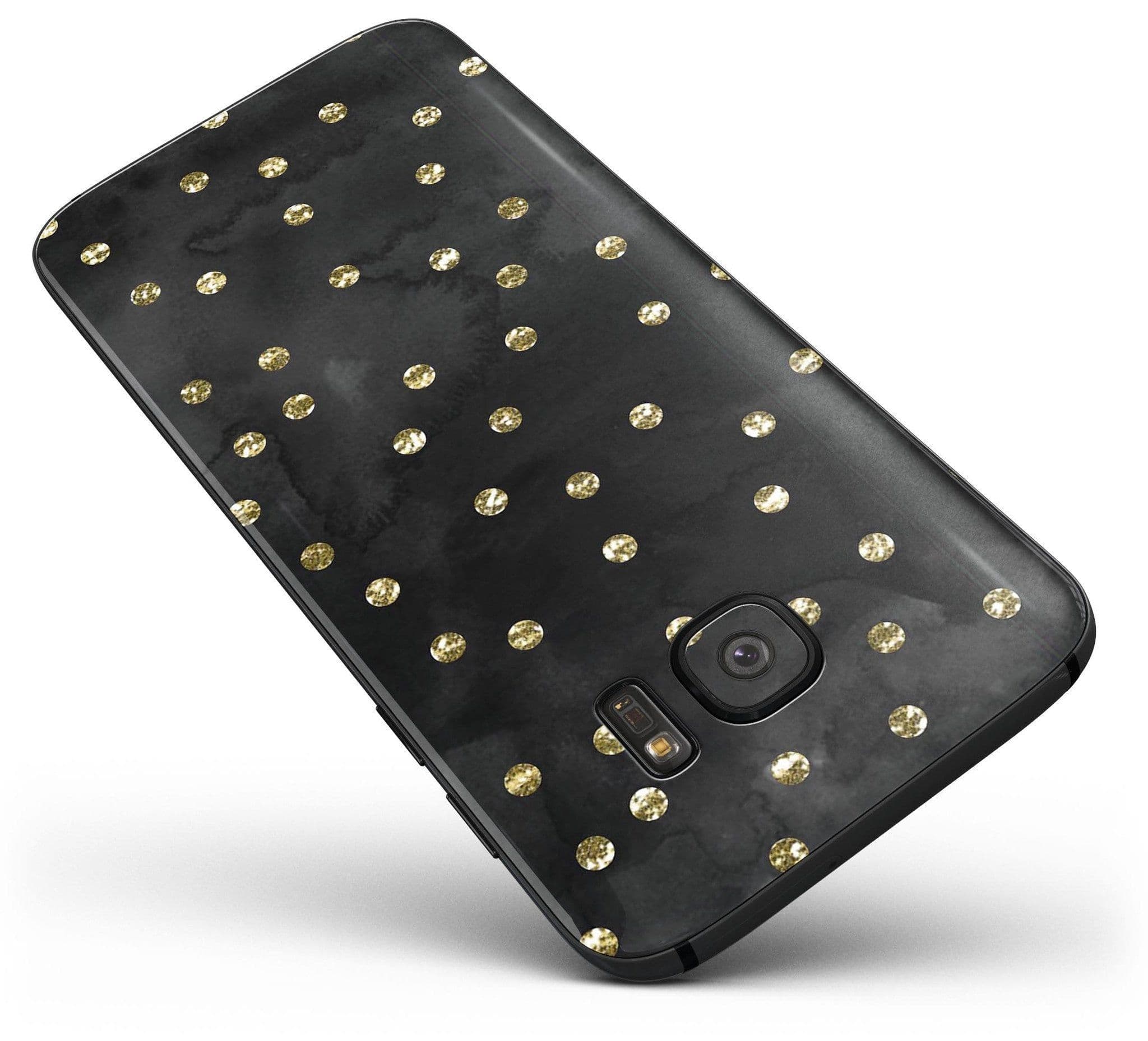 image-Black Watercolor and Gold Glimmer Polka Dots - Full Body Skin-Kit for