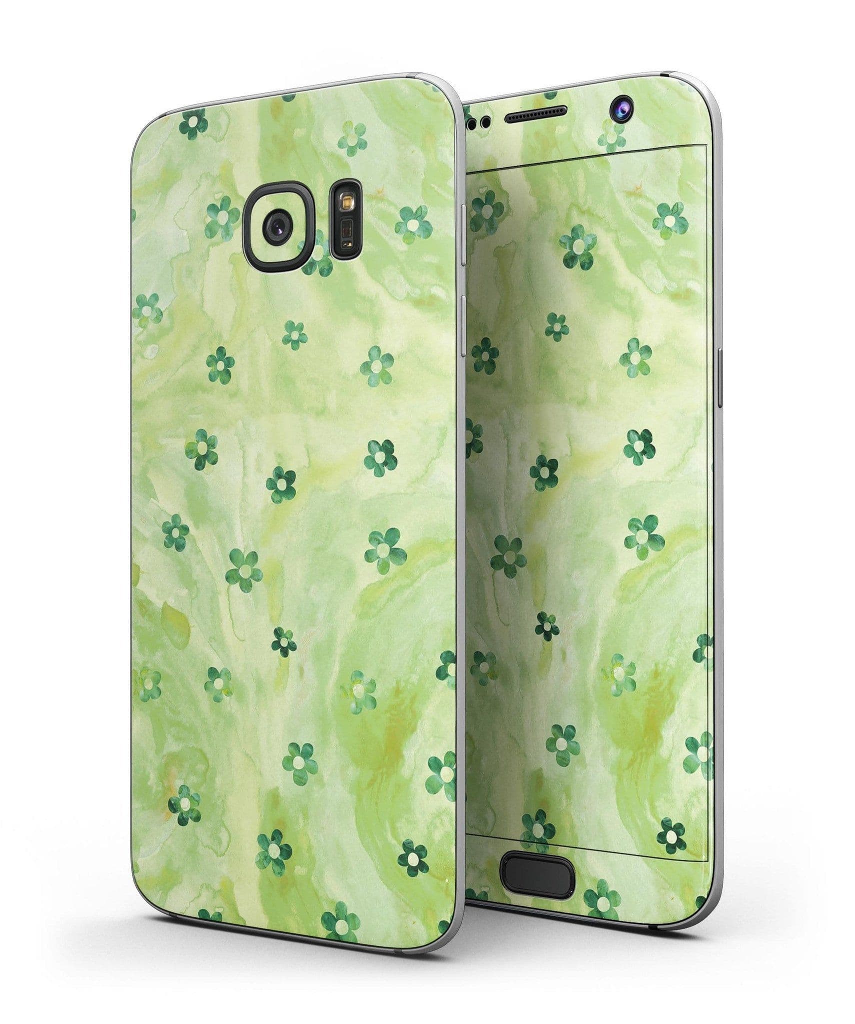 image-Cute Watercolor Flowers over Green - Full Body Skin-Kit for the
