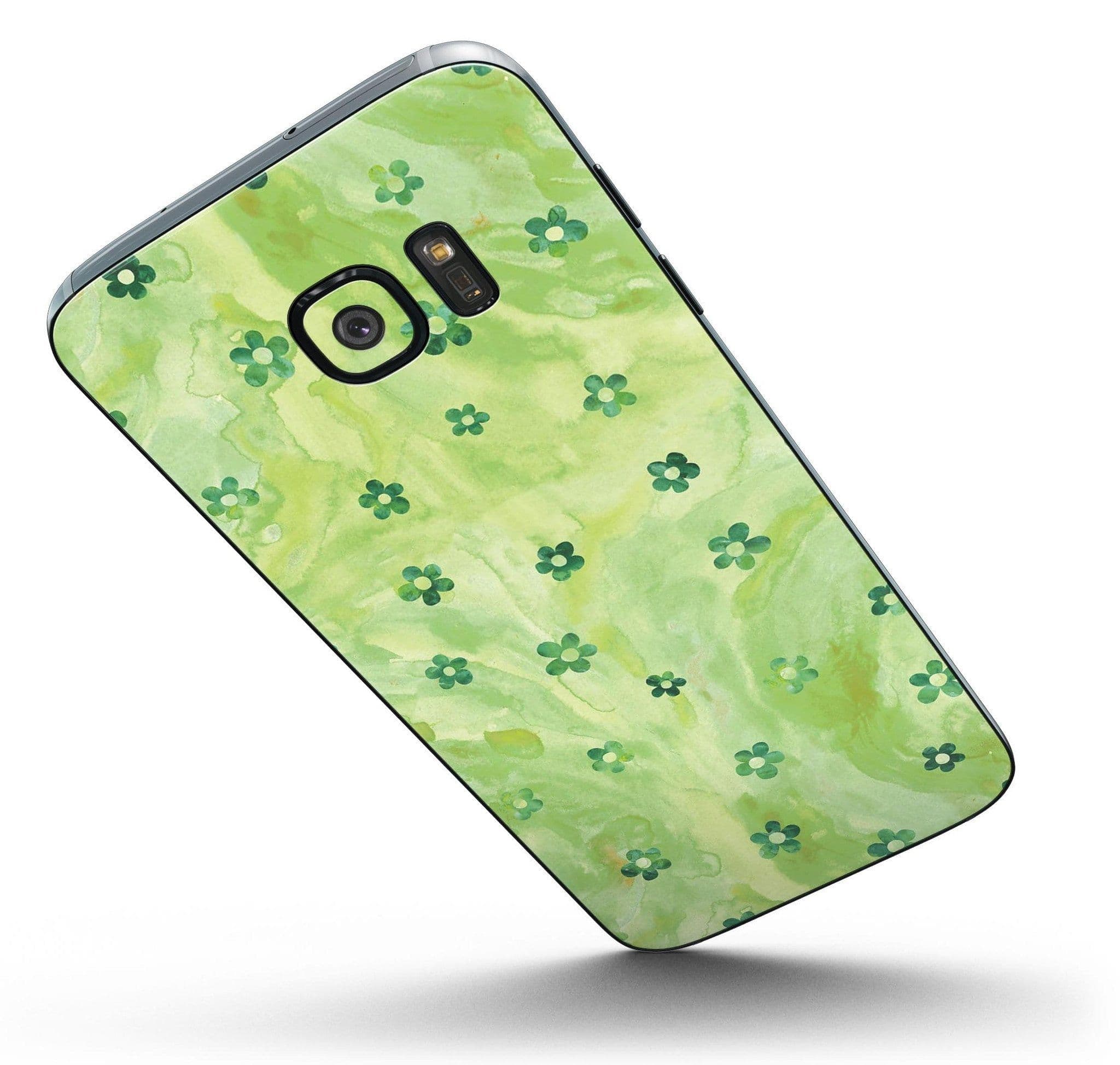 image-Cute Watercolor Flowers over Green - Full Body Skin-Kit for the