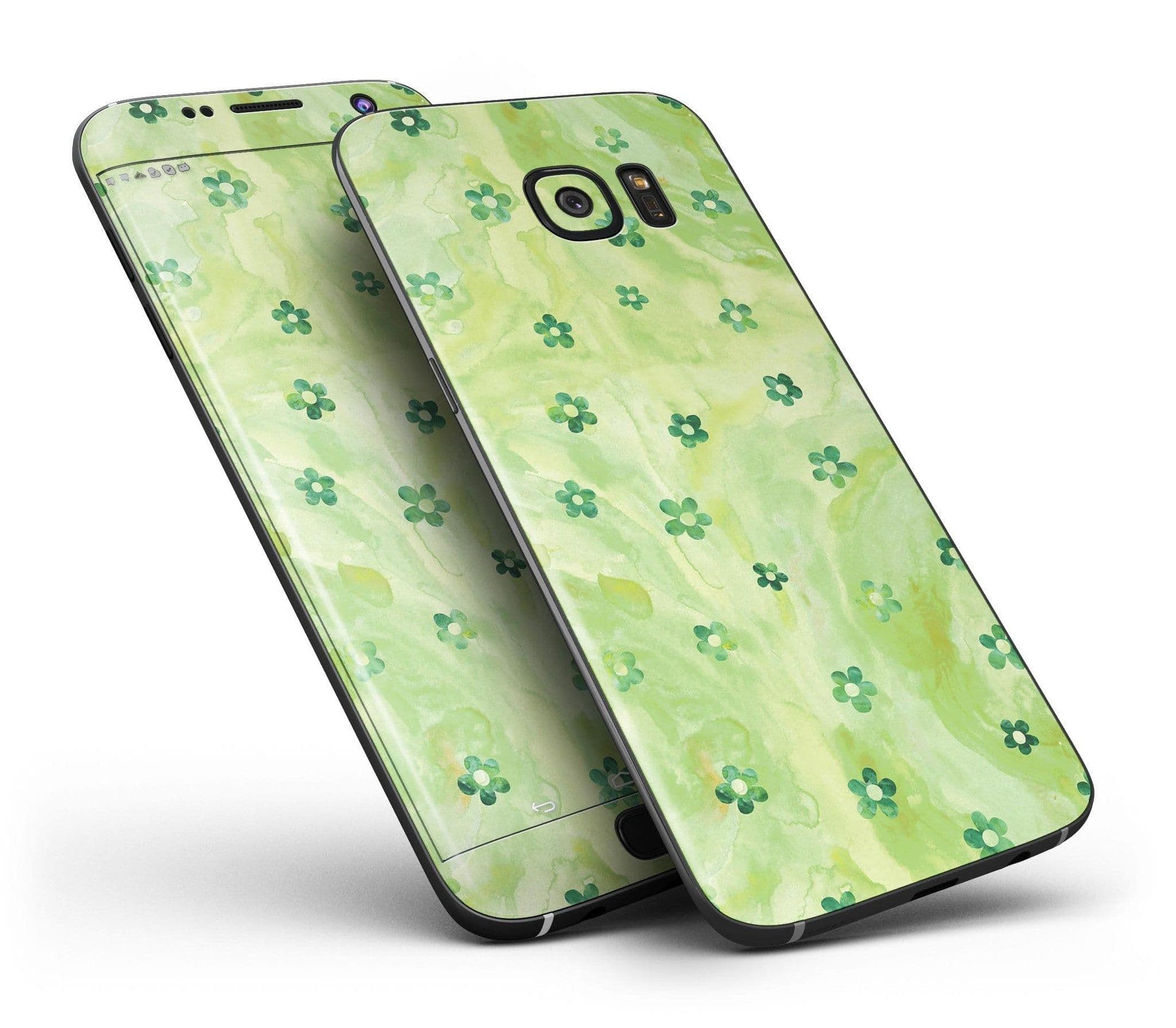 image-Cute Watercolor Flowers over Green - Full Body Skin-Kit for the