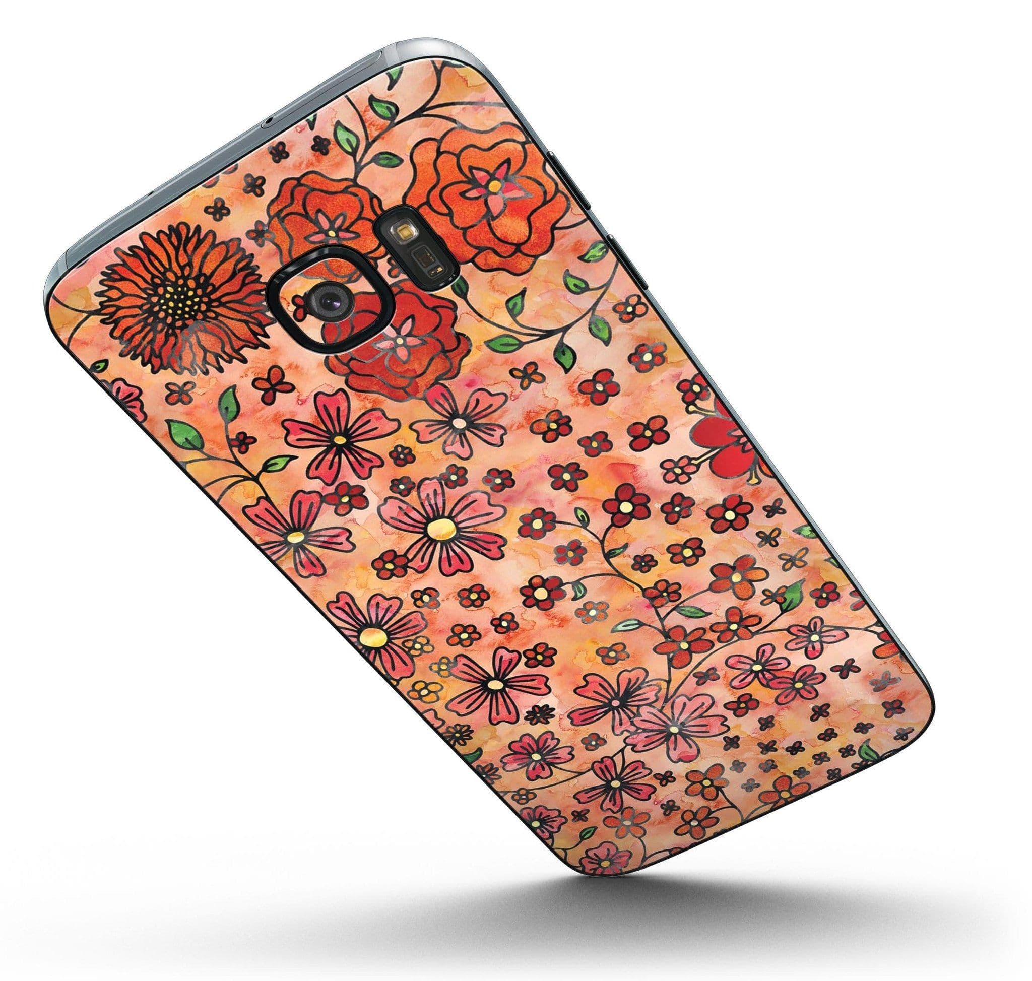 image-Floral Pattern on Orange Watercolor - Full Body Skin-Kit for the