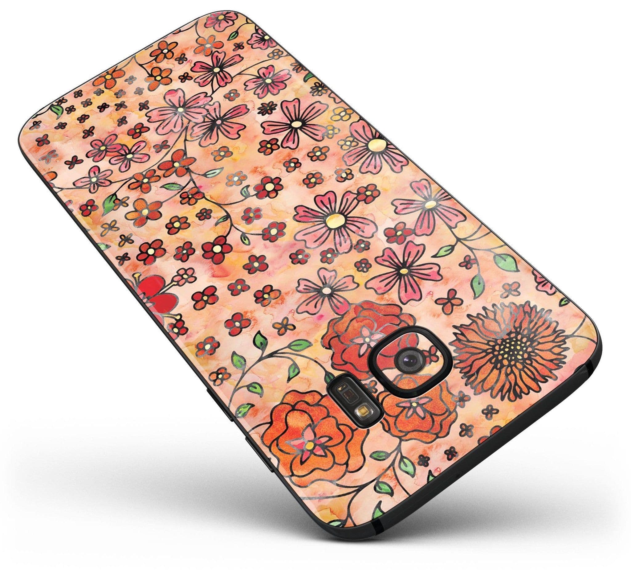 image-Floral Pattern on Orange Watercolor - Full Body Skin-Kit for the