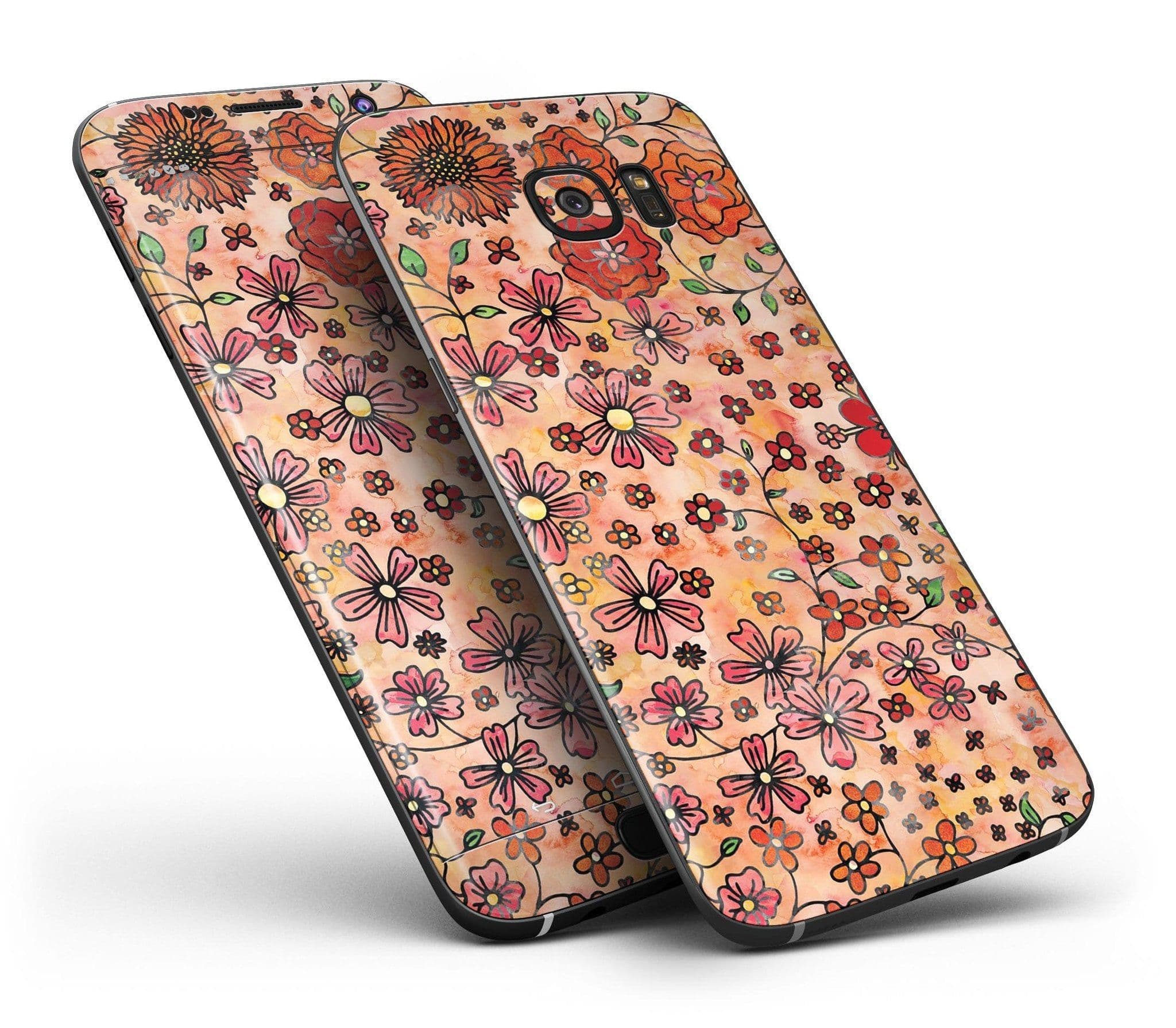 image-Floral Pattern on Orange Watercolor - Full Body Skin-Kit for the