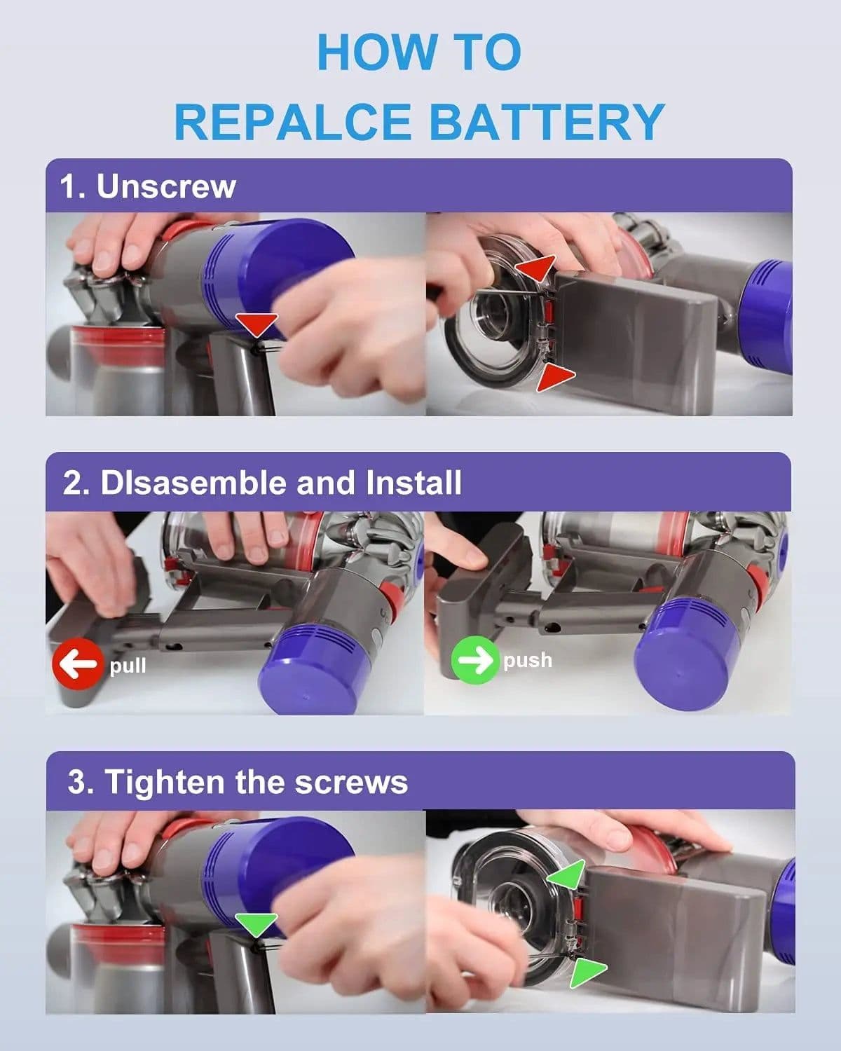 image-Bonacell 21.6V Batterie for Dyson V6 V7 V8 V10 Series SV12 DC62 SV11 sv10 Handheld Vacuum Cleaner Spare battery