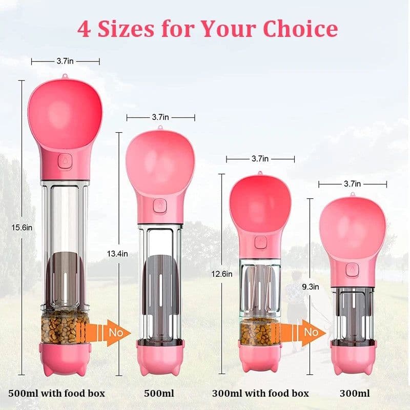 image-KOMMILIFE Portable Cat Dog Water Bottle Food Feeder Drinker Poop Dispenser 3 In 1 Leak-proof Multifunctional Dog Waterer Bottle