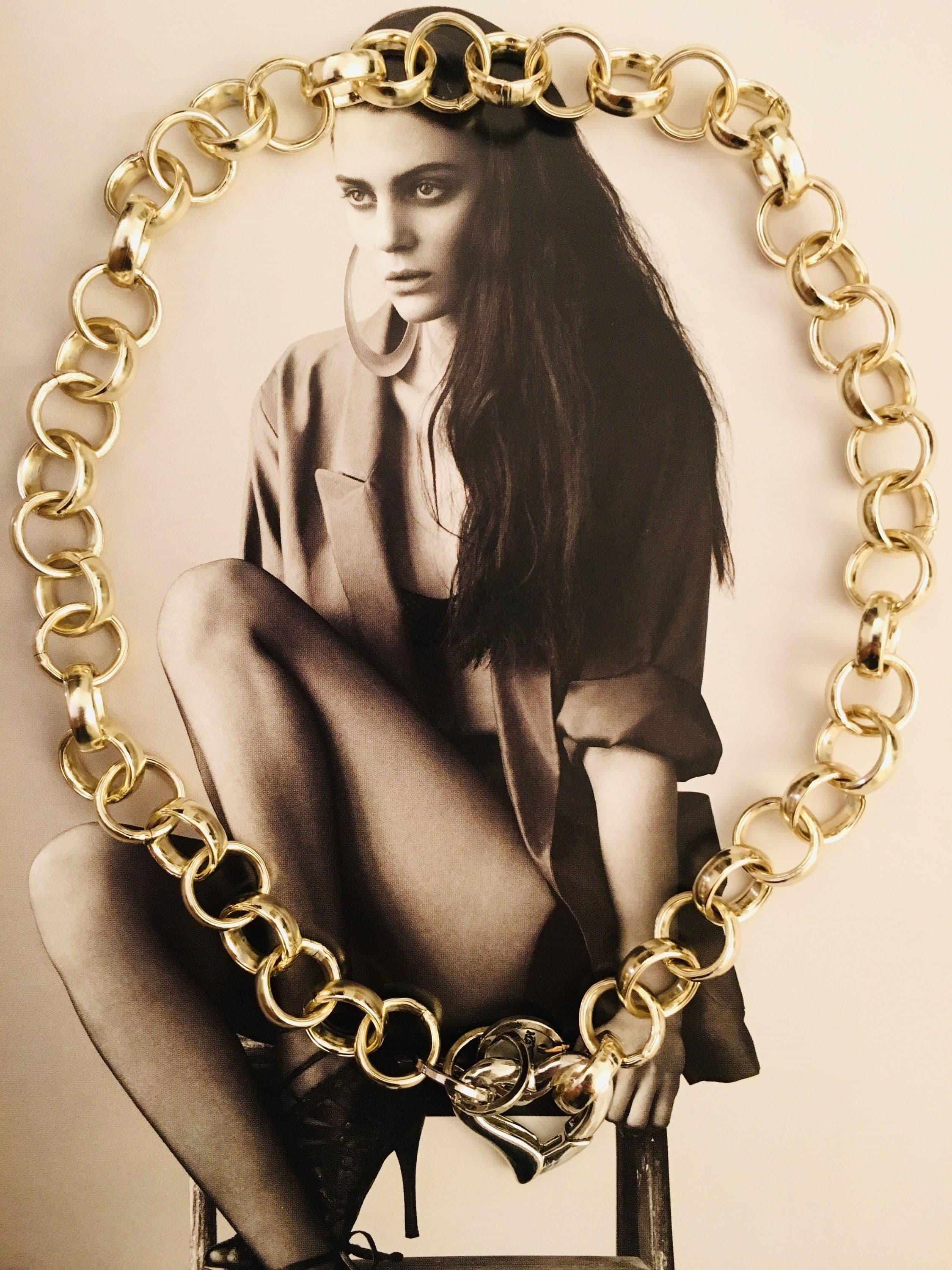 image-18kt Gold Plated Brass Choker Necklace and Silver Heart Clasp.