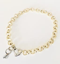 image-18kt Gold Plated Brass Choker Necklace and Silver Heart Clasp.