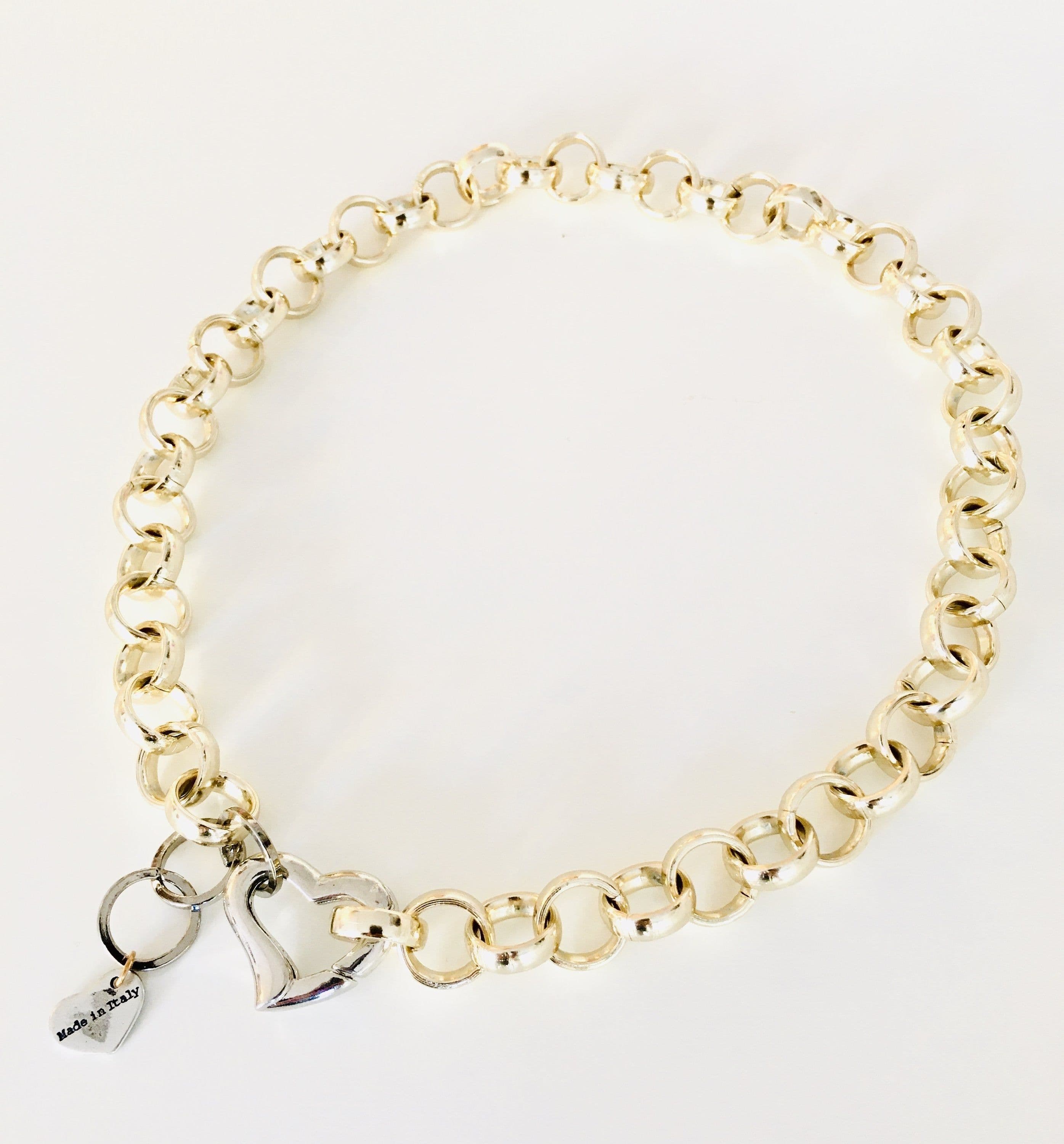 image-18kt Gold Plated Brass Choker Necklace and Silver Heart Clasp.