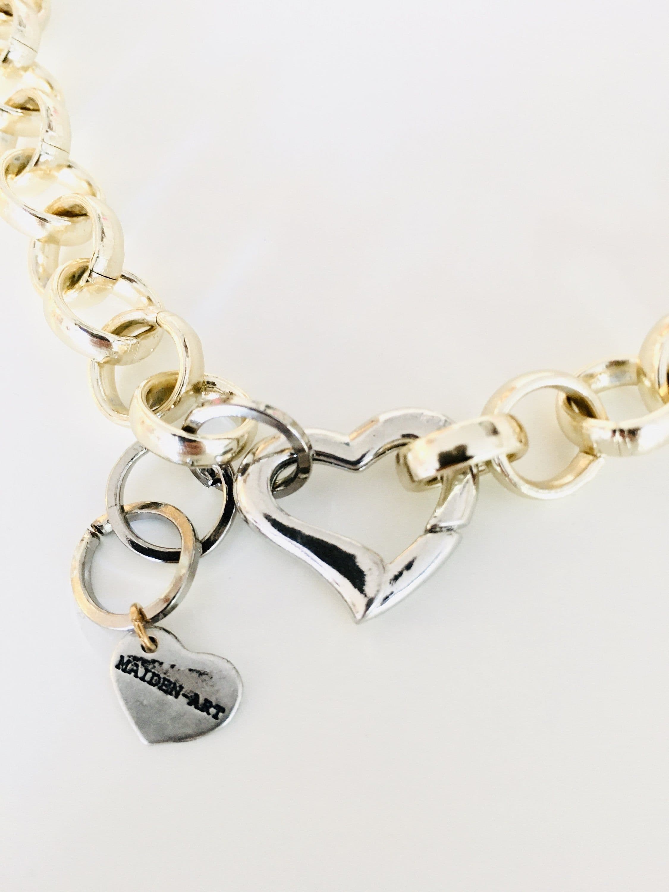 image-18kt Gold Plated Brass Choker Necklace and Silver Heart Clasp.