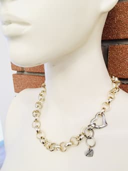image-18kt Gold Plated Brass Choker Necklace and Silver Heart Clasp.