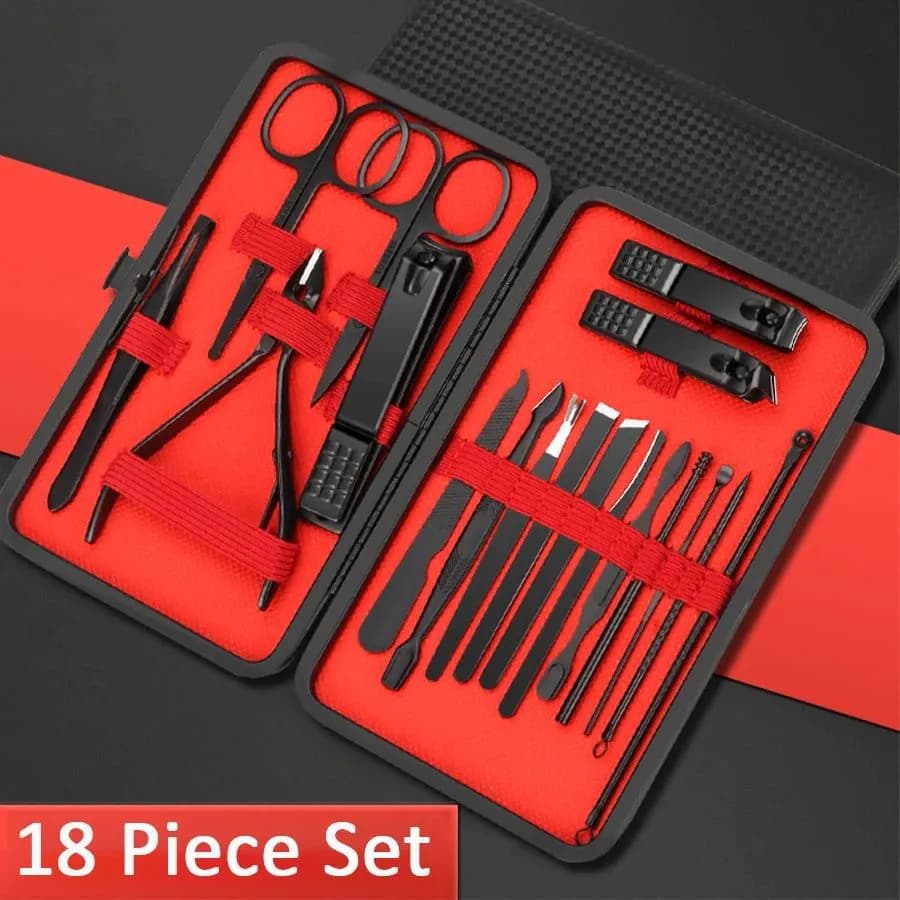 image-7/10/12/18/20/24PCS Set Professional Manicure Set Kits Stainless Steel Fingernail Toenail Clippers Set with Leather Portable