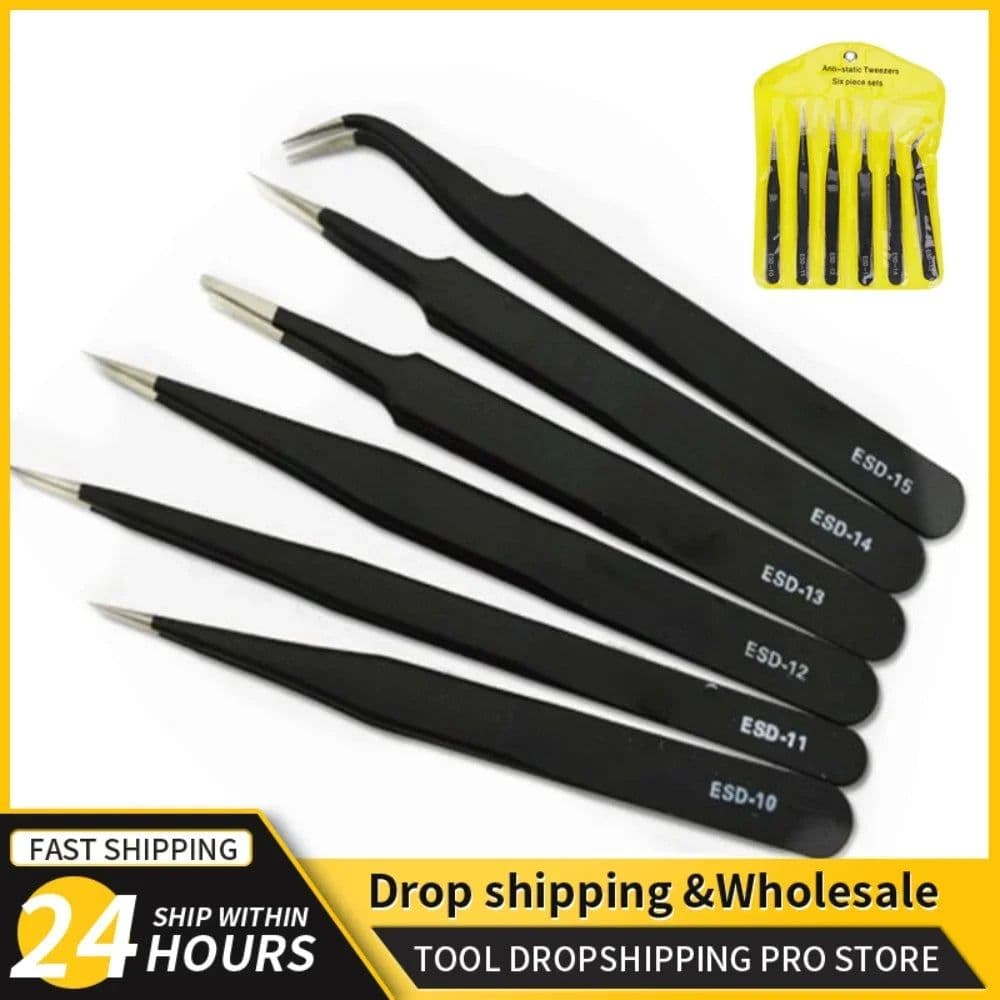 image-2/6pcs Precision Tweezers Set ESD Anti-Static Stainless Steel Tweezers Repair Tools for Electronics Repair Soldering Craft Tools