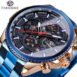 image-Forsining Three Dial Calendar Stainless Steel Men Mechanical Automatic Wrist Watches Top Brand Luxury Military Sport Male Clock
