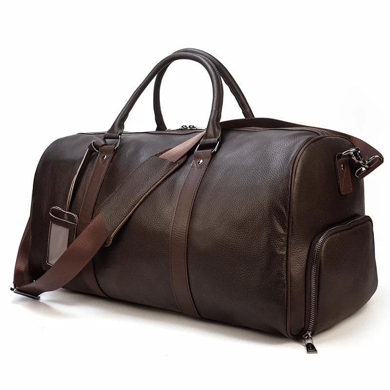 image-Luxury Genuine Leather Men Women Travel Bag Cow Leather Carry On Luggage Bag Travel Shoulder Bag Male Female Weekend Duffle Bag