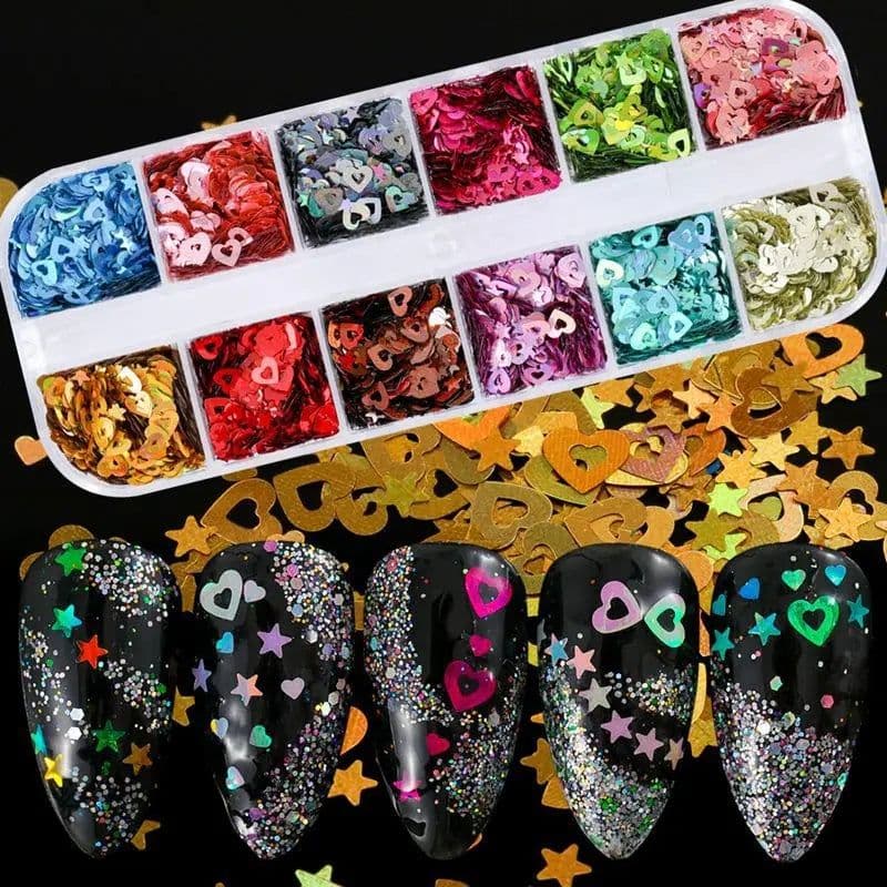 image-12 Colors Nails Abalone Shell Fragments Texture Natural Sea Shell 3d Glitter Nail Art Decoration Powder Sequins Beauty Tools