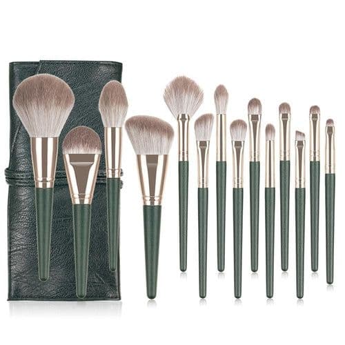 image-14pcs Green Makeup Brushes Set Beauty Foundation Powder Blush