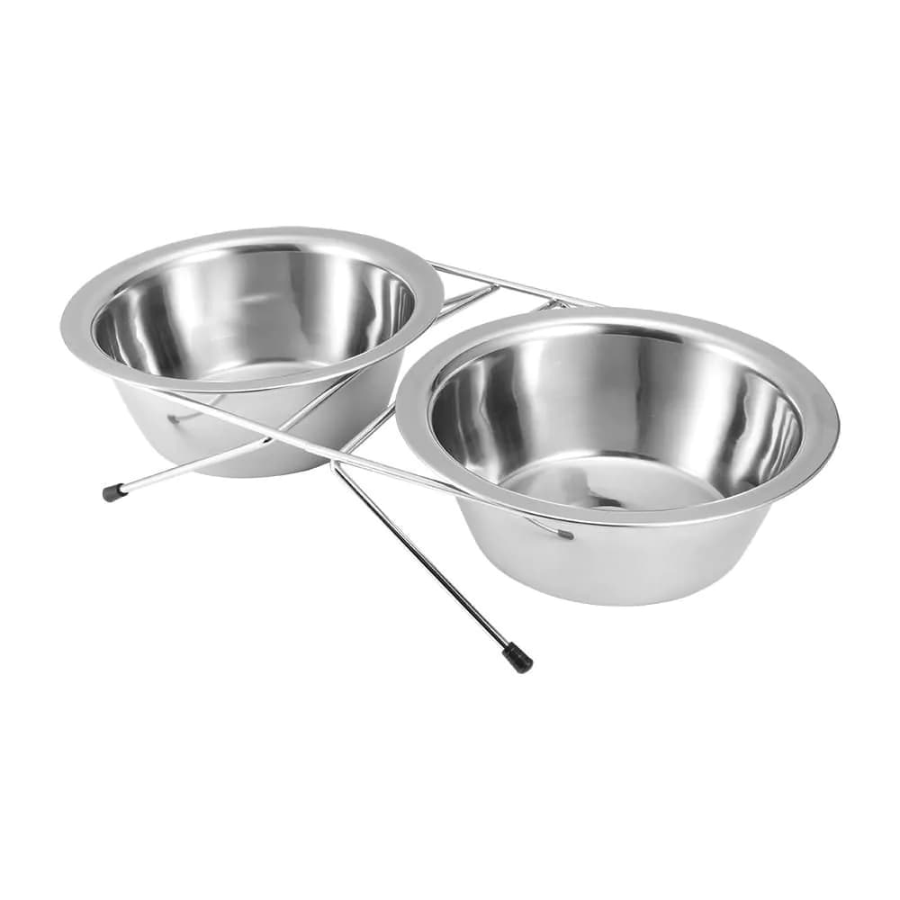 image-Stainless Steel Pet Cat Double Bowl With Raised Stand