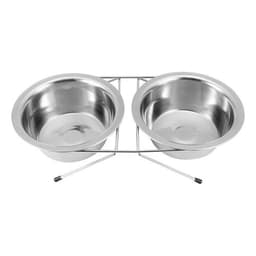 image-Stainless Steel Pet Cat Double Bowl With Raised Stand
