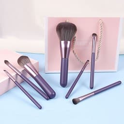 image-7PC Makeup Brush Set With Case Organizer Pink Blush Eyeshadow