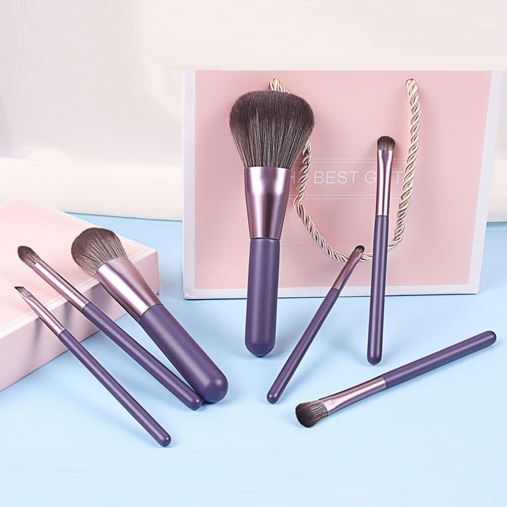 image-7PC Makeup Brush Set With Case Organizer Pink Blush Eyeshadow