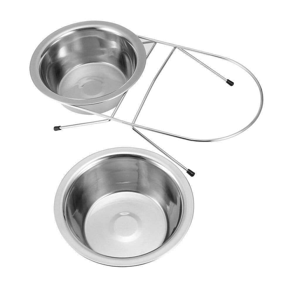 image-Stainless Steel Pet Cat Double Bowl With Raised Stand