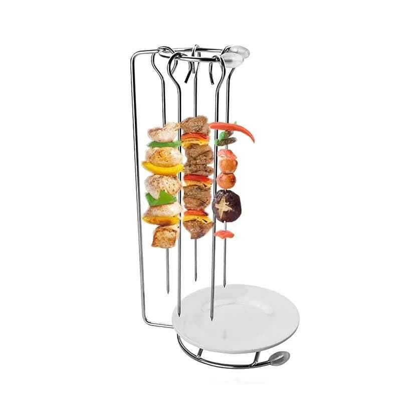 image-Stainless Steel BBQ Skewers Needle Rack Grill Holder