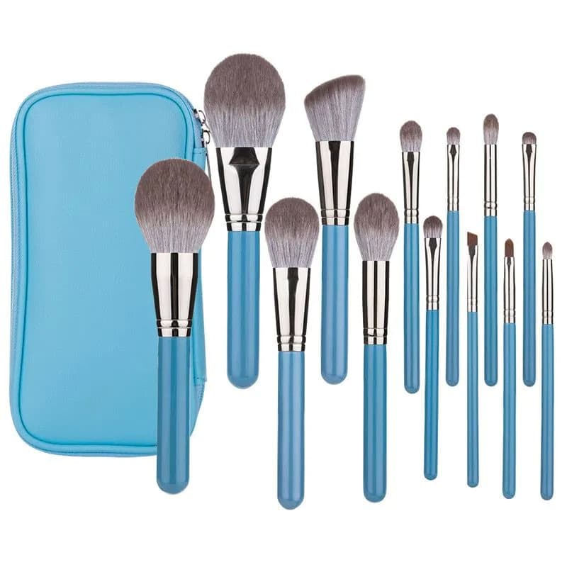 image-13 pcs Blue Makeup Brushes Set Powder Blush Blending Eye shadow Lip