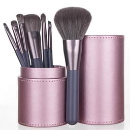 image-7PC Makeup Brush Set With Case Organizer Pink Blush Eyeshadow