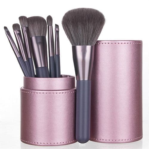 image-7PC Makeup Brush Set With Case Organizer Pink Blush Eyeshadow