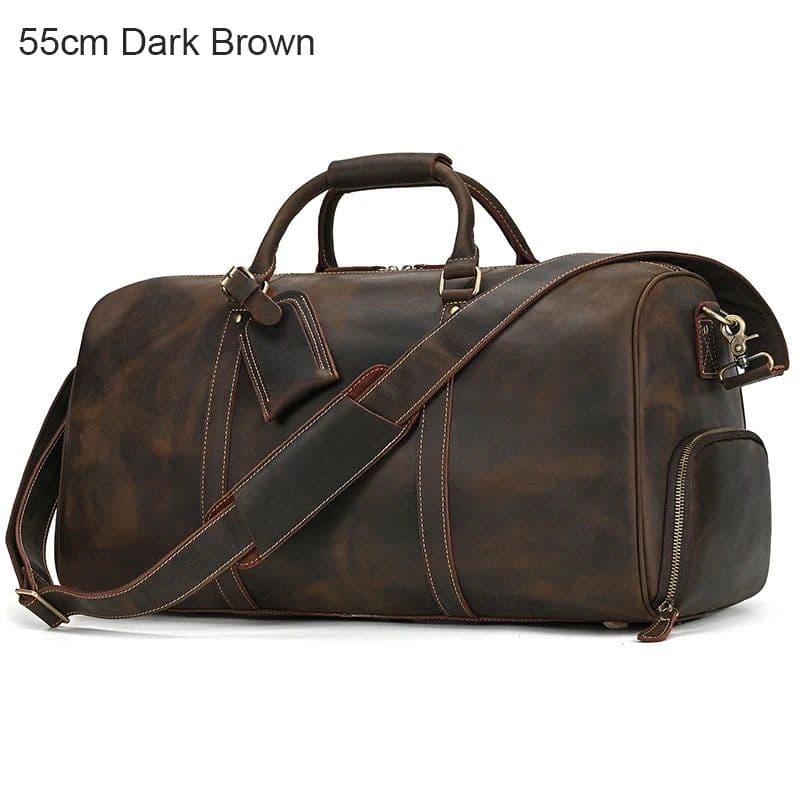 image-Luxury Genuine Leather Men Women Travel Bag Cow Leather Carry On Luggage Bag Travel Shoulder Bag Male Female Weekend Duffle Bag